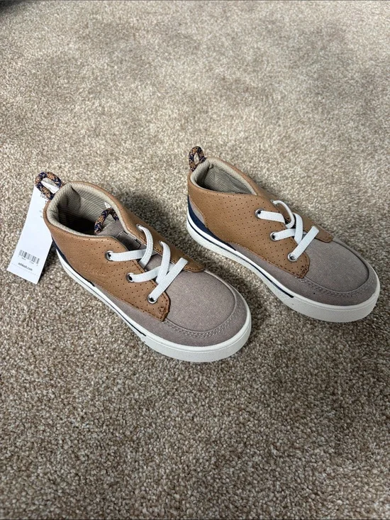 NWT 11 Toddler Boy OshKosh B'gosh Tan and Gray Kids High-Top Sneakers