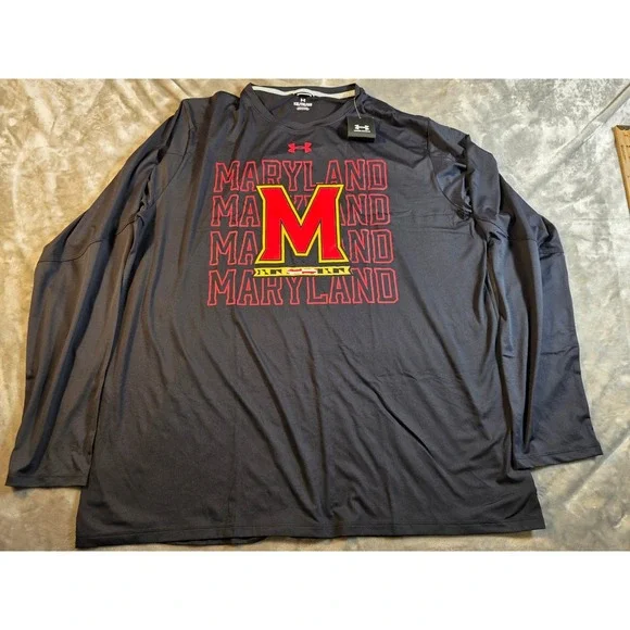Maryland Terrapins Under Armour Team Knockout L/S Shirt‎ Mens 4XL Black NWT