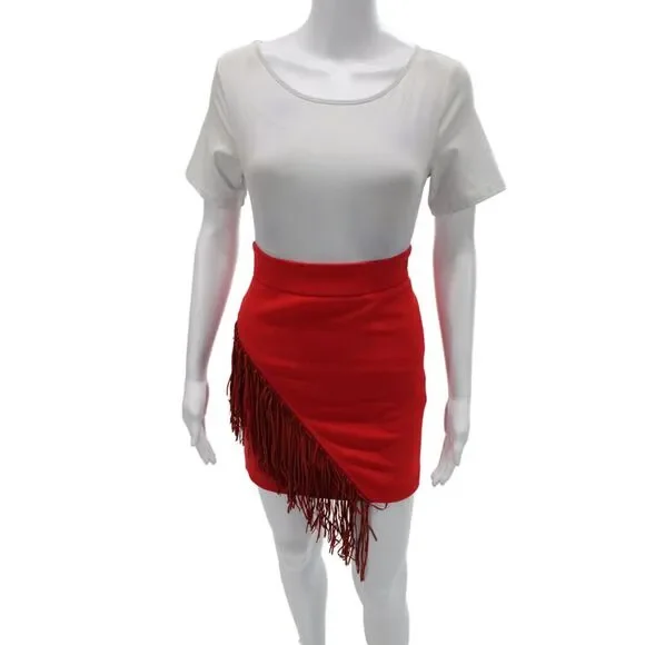 Maje Women Mini Pencil Skirt Red Polyester Viscose Size 34
