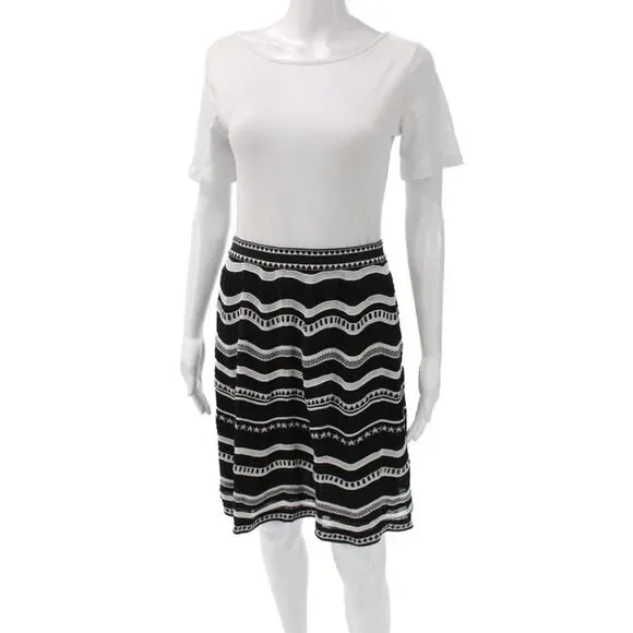 M Missoni Womens A-Line Skirt Black Geometric Polyester Knee Length Size 44
