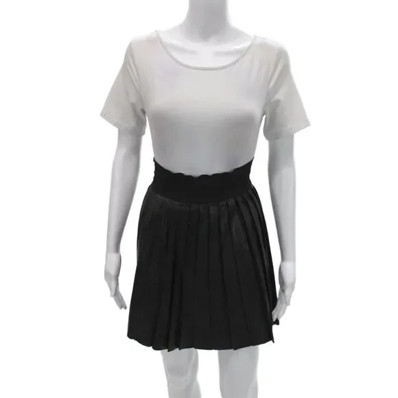 Sandro Womens Pleated Mini Leather Skirt Black Size 1