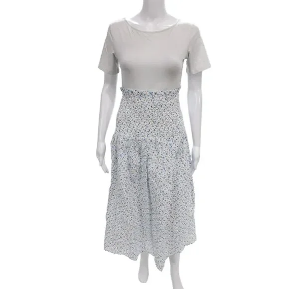 Hyacinth House Womens A-Line Long White Floral Polyester Skirt Pull On Size S