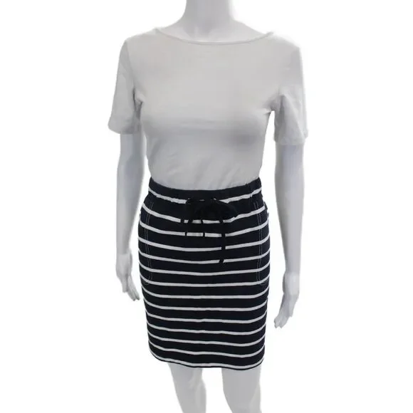 J. Mclaughlin Womens Striped Woodbury Skirt Navy Blue White Cotton Size Large
