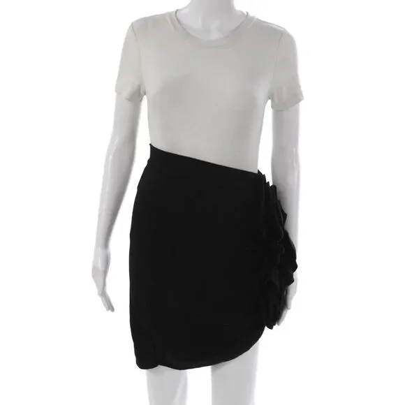 Theo Womens Wrap Skirt Black 52% Viscose Solid Short Size S