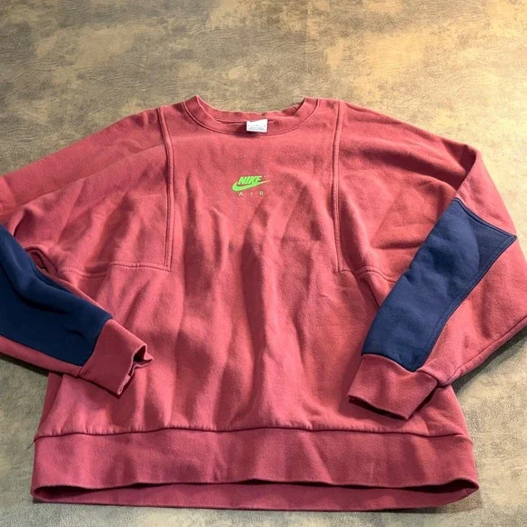Nike Air Sweatshirt Mens Large Burgundy Neon Green Get Over Your Fear Of Heights