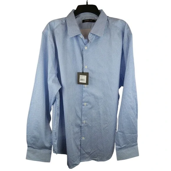 Dstrict&Row Slim Fit Button‎ Front Shirt Men's Size XXL in Blue/White Geo NWT!