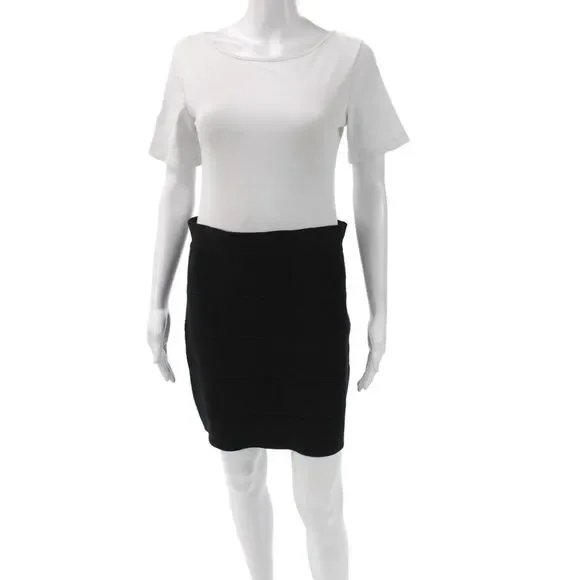 BCBGMAXAZRIA Womens Bandage Rayon Black Knee Length Skirt Size L