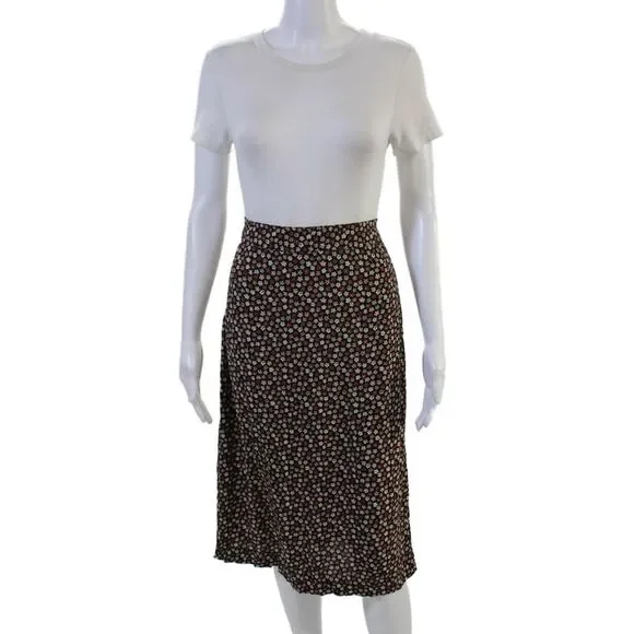 Madewell Women A-Line Black Floral Viscose Skirt Size 8