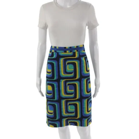 Boden Womens Black Geometric Straight Pencil Skirt Cotton Knee Length Size 10