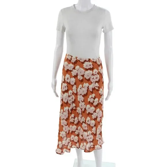 WILD PONY Women Orange Floral A-Line Wrap Skirt Viscose Size S