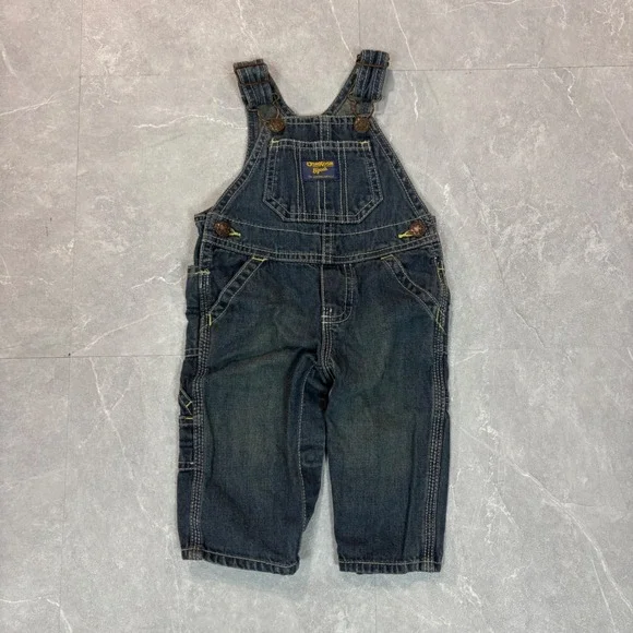 OshKosh Bgosh Baby Boys Dark Wash Denim Carpenter Overalls 6 Months 424-044