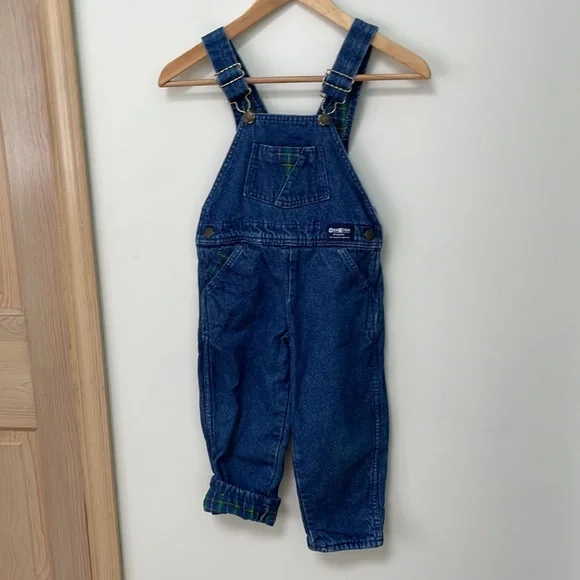 Vintage OshKosh B’Gosh 4T Vest Back Denim Overalls plaid