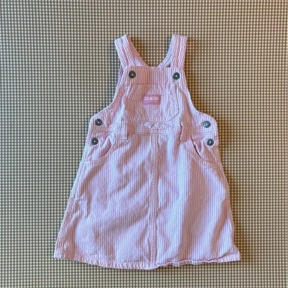 Vintage Oshkosh overalls style pinstripes pink white‎ dress. Size 4