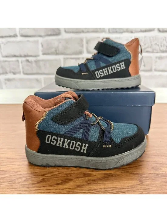 ❤️OshKosh Boys Shoes Slip-on Hi School Boots Sneaker Sz 5 easy-on Hook-loop Blue