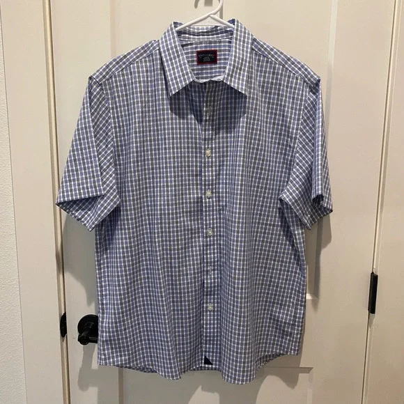 UNTUCKit Men's‎ Short Sleeve Button Down Shirt.  Large.  Blue/White. Cotton