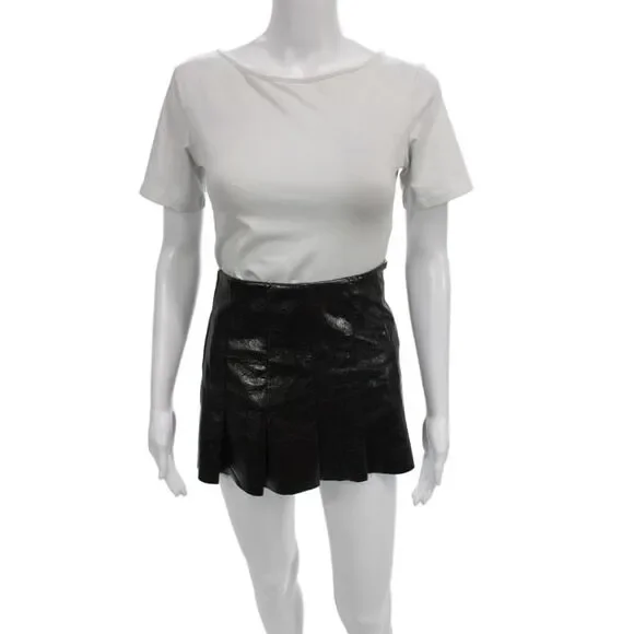 MNG Women Pleated Mini Skort Black Polyester Size 2