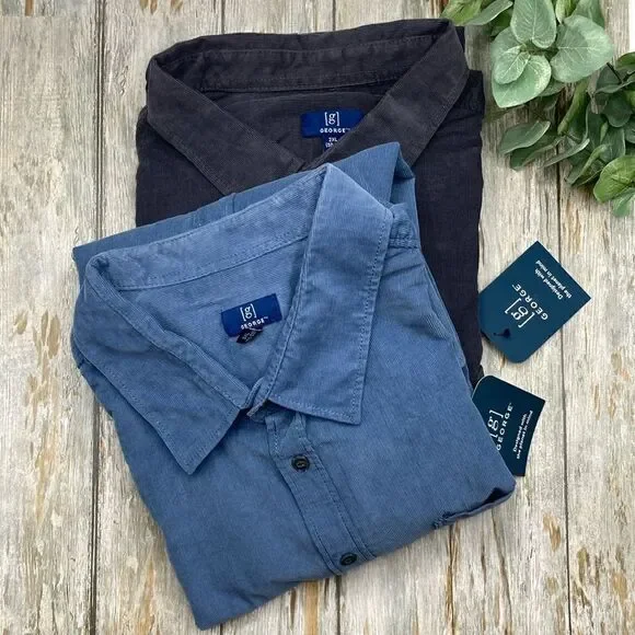 Men's Cotton Corduroy Button Down Shirt with Long Sleeves 2-Pack Size 2XL