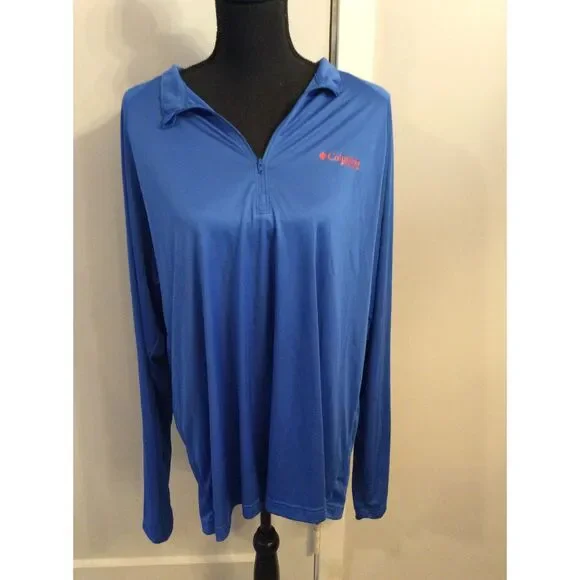 Columbia Partial Zip Lightweight Mens Blue PFG Gear XL Logo down sleeve