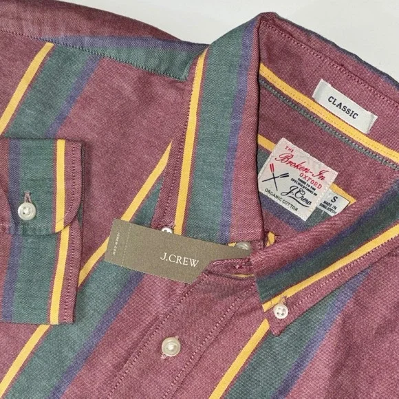 J.Crew Broken-In Oxford Shirt Mens S Organic Cotton Stripe Classic Fit BE996 NWT