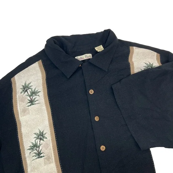 Hollis River Shirt Mens 3XL Black Rayon Short Sleeve Shirt Palm Trees‎