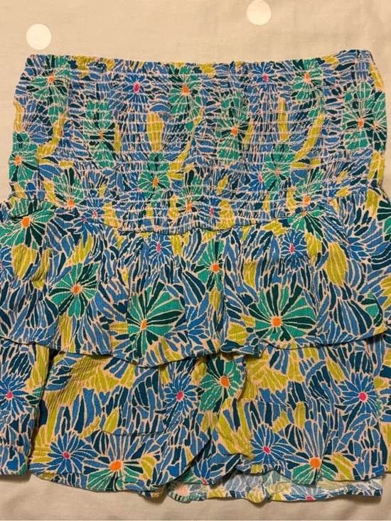Sadie & Sage Blue Green Floral Tiered Smocked Mini Skirt