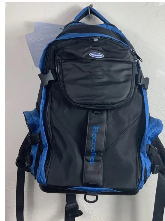 RoccoPet Pet Carrier Backpack Blue Black Hiking Travel Dog Cat Bag NWT Goggles⁠
