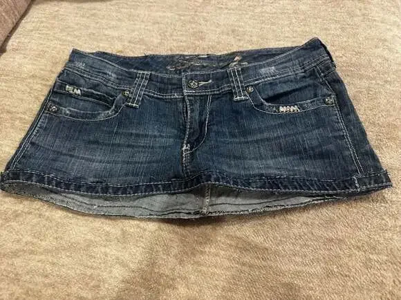 Seven7 Women's Handmade Denim Micro Mini Skirt with Rhinestone Details Size 28