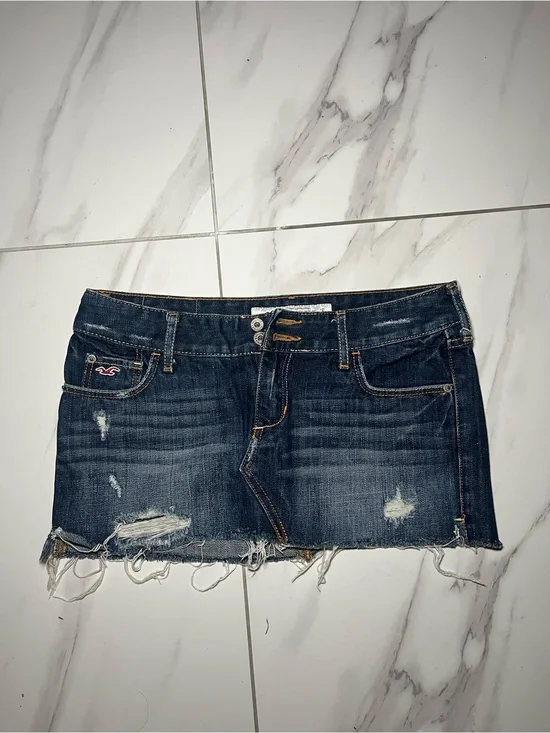 Hollister Distressed Dark Blue Denim Mini Skirt