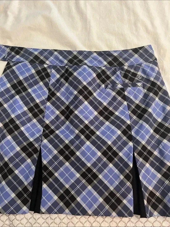 Plaid Pleated Mini Skirt in Blue and Black