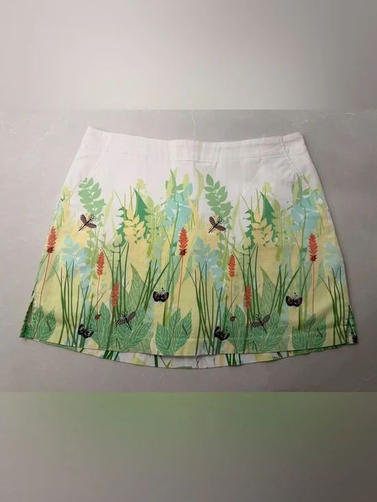 Lady Hagen Botanical Whimsical Grass Butterfly Print Golf Skort Size 10