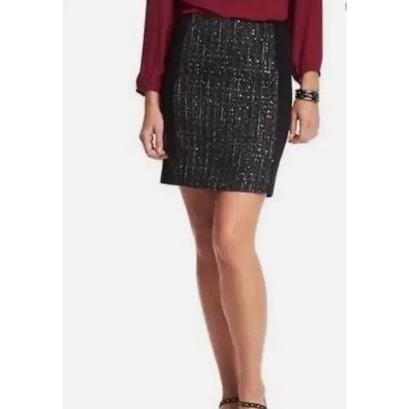 NWT Ann Taylor Black‎ Sequin Tweed Skirt Womens Size 2 (1721)