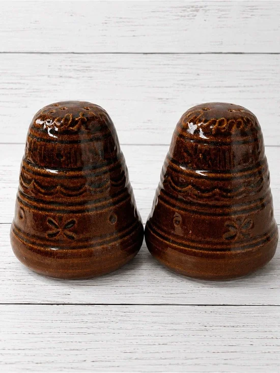 Brown Ceramic Salt and Pepper Shaker Set Marcrest Stoneware