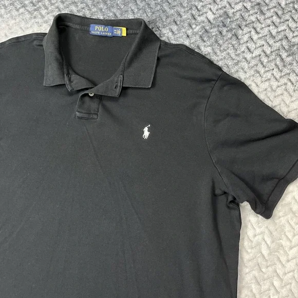 Polo Ralph Lauren‎ Polo Shirt XXL Black Classic Fit Red Pony Logo Cotton Mesh