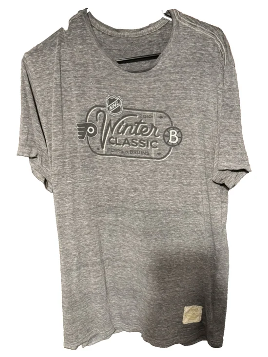 Boston Bruins Philadelphia Flyers 2010 Winter Classic Gray Vintage Tee Mens Sz L