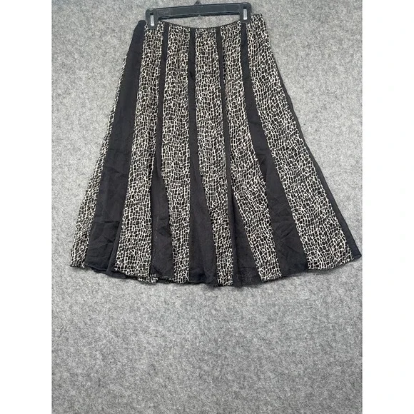 JM Collection Petite 8P Black Tan Animal Print A-Line Chiffon Lined Skirt 25in L