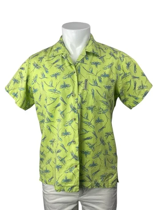 Columbia Men's Green Firefly Graphic Pocket Short Sleeve Button Up Shirt Top M