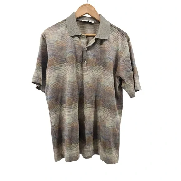 St. Croix Polo Shirt Mens Medium Earth Tone Abstract‎ Striped Mercerized Cotton