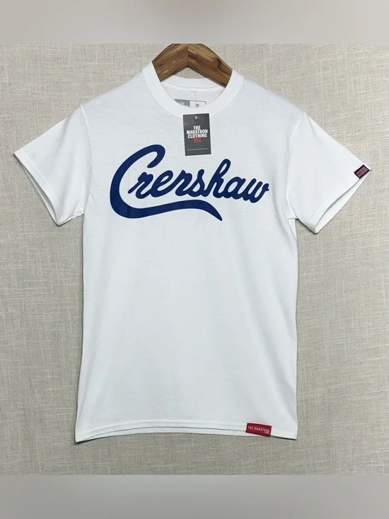 The Marathon Clothing TMC White & Blue Crenshaw Script T-Shirt NWT Mens Small