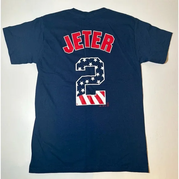 Vintage Derek Jeter Majestic Yankees T-Shirt | Blue | Small