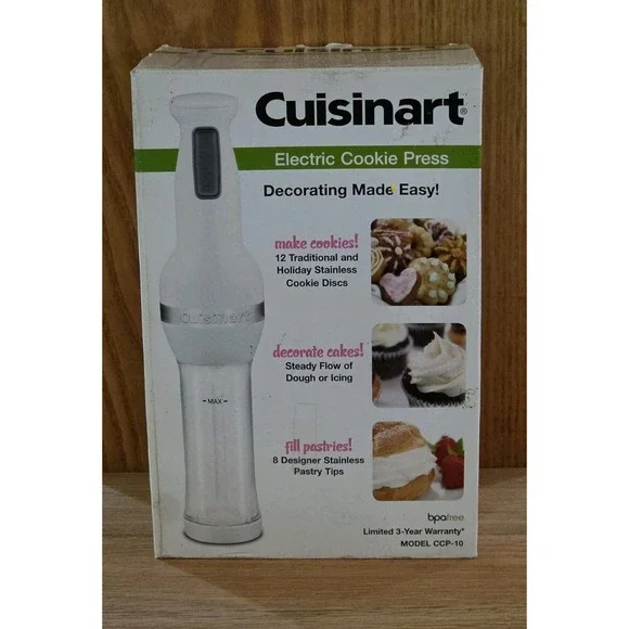 Cuisinart Electric Cookie Press Model CCP-10 12 Stainless Discs One-Touch New
