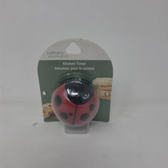 Culinary Elements Ladybug Kitchen Timer Mechanical 60-Minute Timer Analog. L