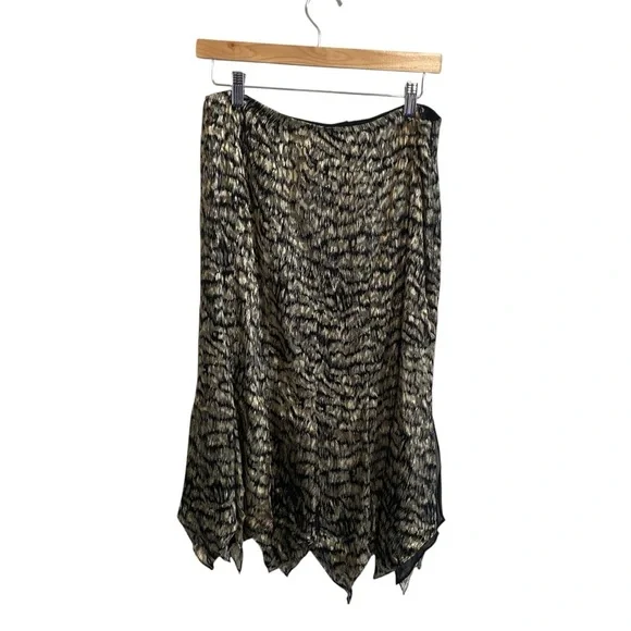Dana Buchman Vintage Black and Gold Printed Silk Blend Midi Skirt Size 4