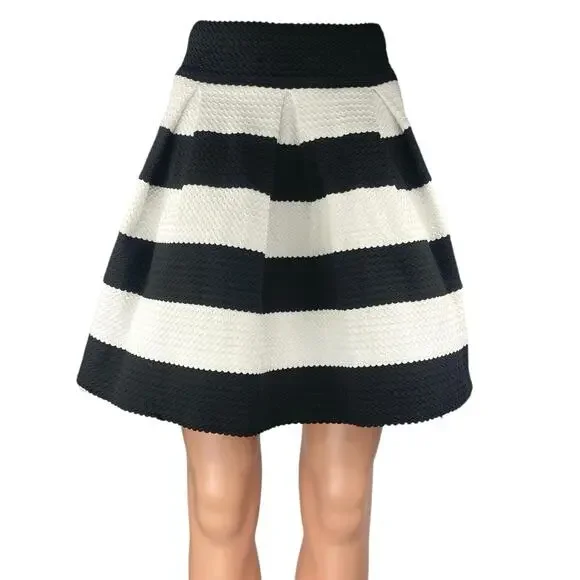 Xhilaration Womens Black White Textured Striped Pleated Mini A-Line Skirt Size S