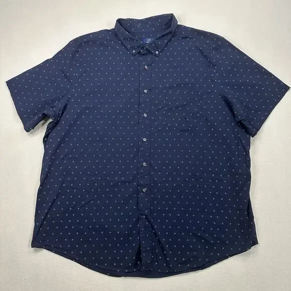GEORGE Classic‎ Fit Men’s Shirt Navy Diamonds 3XL Button Short Sleeves XXXL