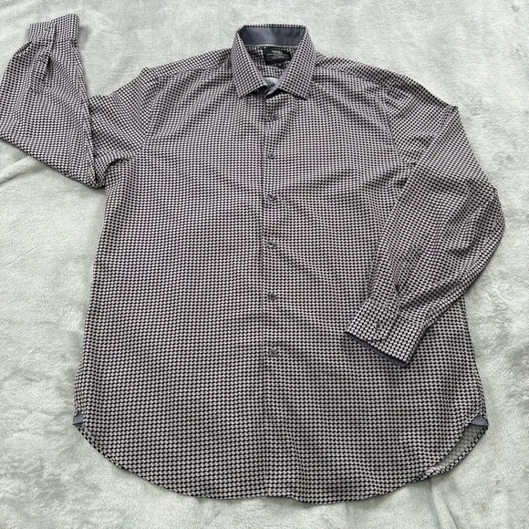 WRK 4‎ Way Stretch Long Sleeve Shirt Mens 18 Pink Black Geometric Print Stretch