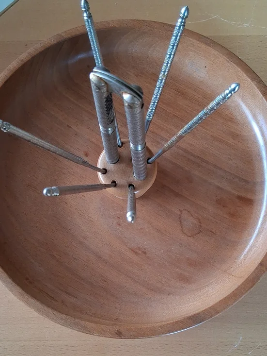 Vintage Wooden Nut Bowl Set With Crackers & Picks