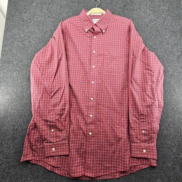 LL Bean Shirt Mens‎ XL Tall Red Plaid 100% Cotton Long Sleeve Wrinkle Resistant