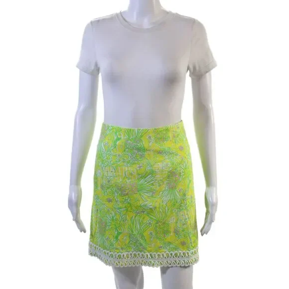 Lilly Pulitzer Women A-Line Mini Floral Green Polyester Skirt Size 4