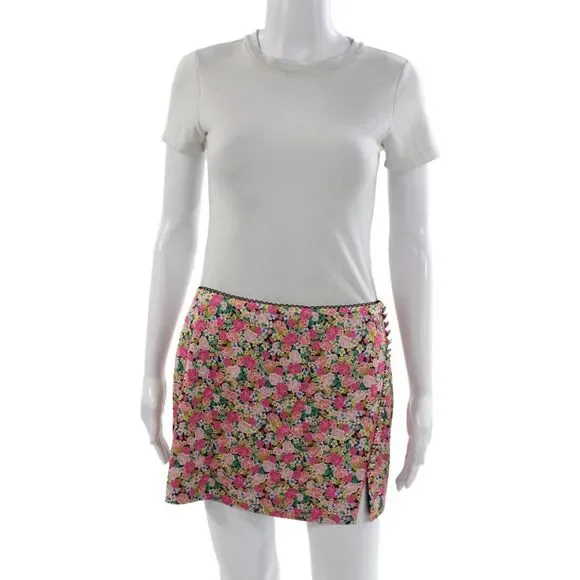 For Love & Lemons Womens Mini Floral Skirt Multicolor Polyester Size S