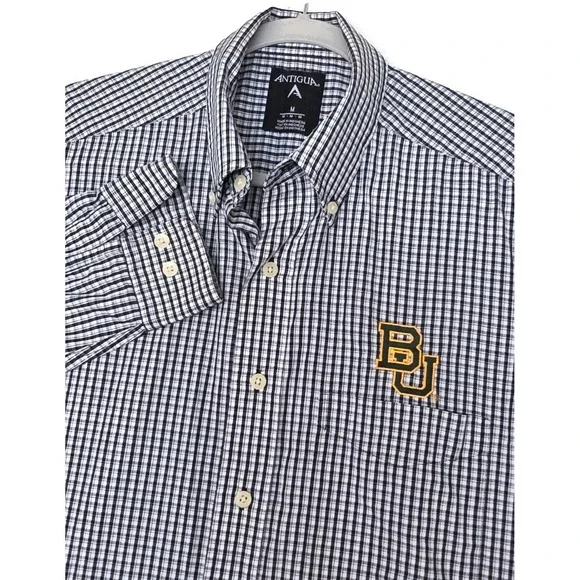 Baylor‎ Bears Shirt Mens Medium Black White NCAA College Football Antigua Plaid